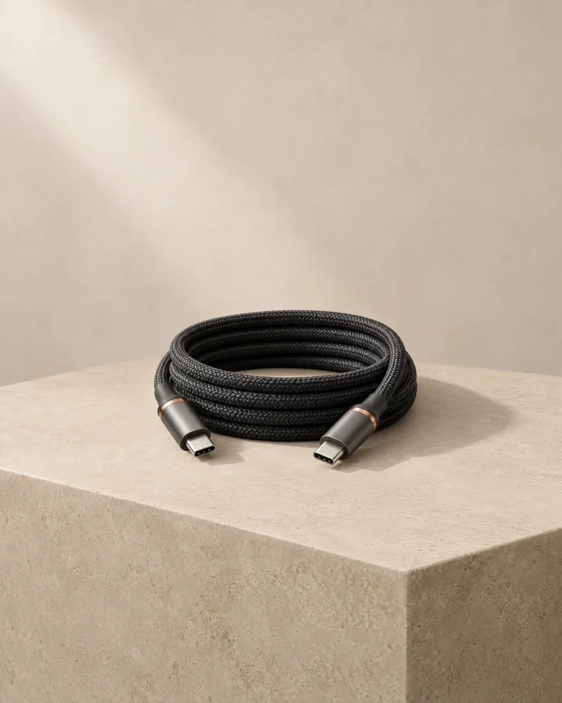 כבל LINK USB-C קלוע ומגולגל עם מחברי אלומיניום